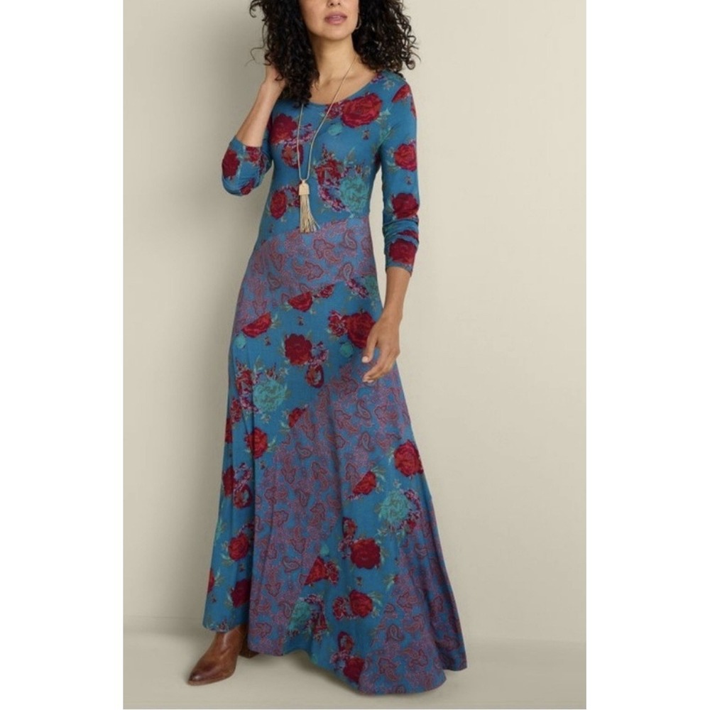 NEW Soft Surroundings Ismerelda MaxiDress Floral Patchwork Jersey Long Sleeve 2X